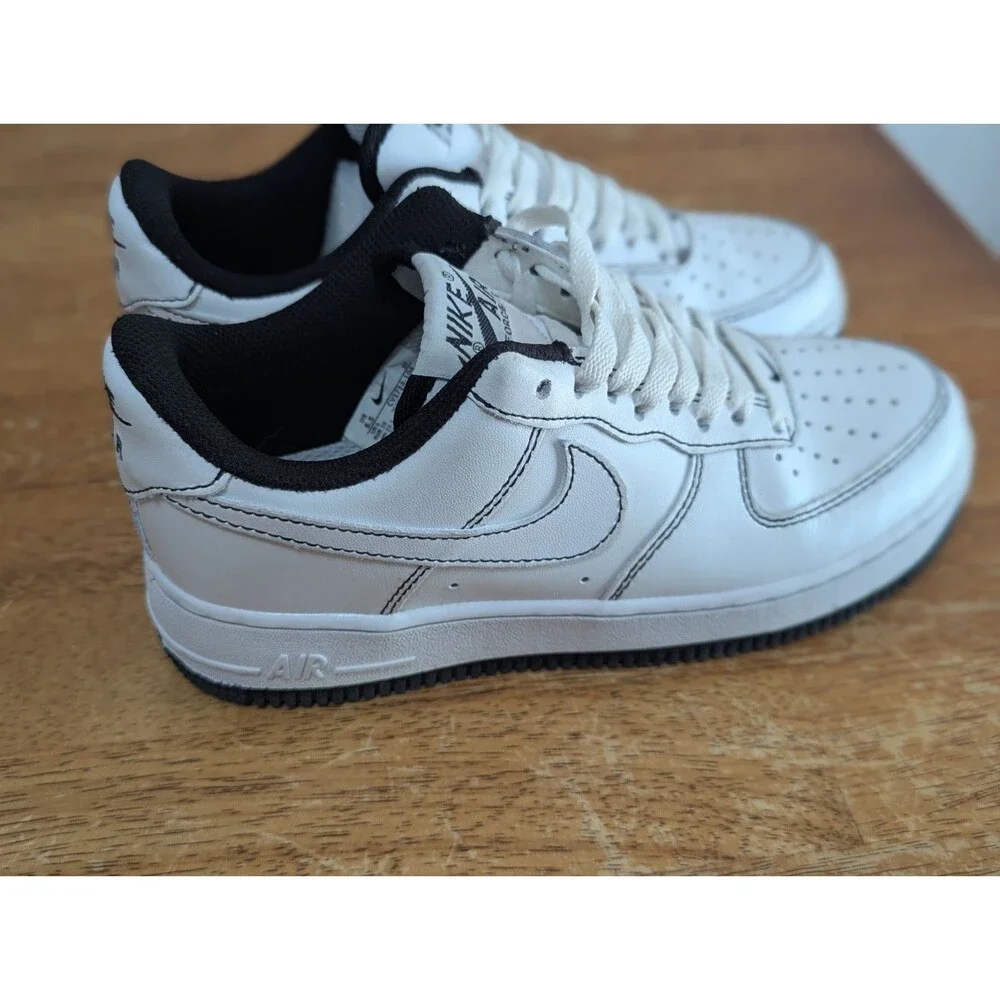 Nike Air Force 1 '07 Low Top Sneakers Contrast Stitch White Black CV1724-104 6.5